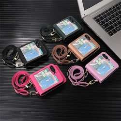 Crossbody Leather Cards Solt Wallet Bag Case For Samsung Galaxy Z Flip 5 4 3 5G Flip5 Portable Holder Lanyard Pocket Cover