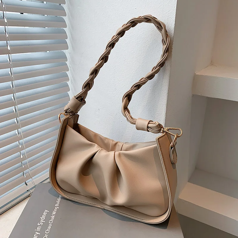 2023 New Women's Shoulder Bag Fashion Luxury PU Leather Underarm Bag  Femal All-matched Solid Pleated Cloud Crossbody Bags