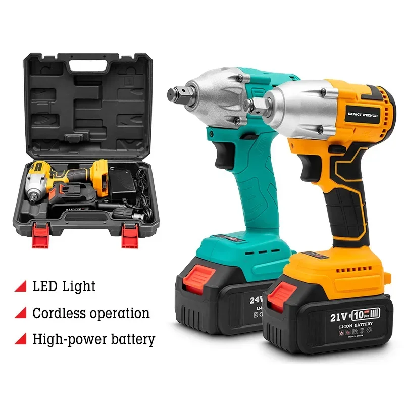 21V Brushless Lithium Electric Wrench 2 In 1 Cordless Electric Impact Wrench LED Light Rechargeable Lithium Battery Wrench Tools