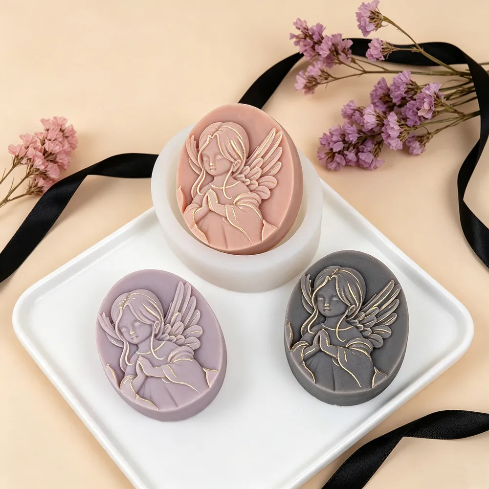 3D Oval Praying Angel Candle Mold Embossed Cameo Angel Mold for DIY Handmade Crafts, Religious & Baptism Themed Hot Gift