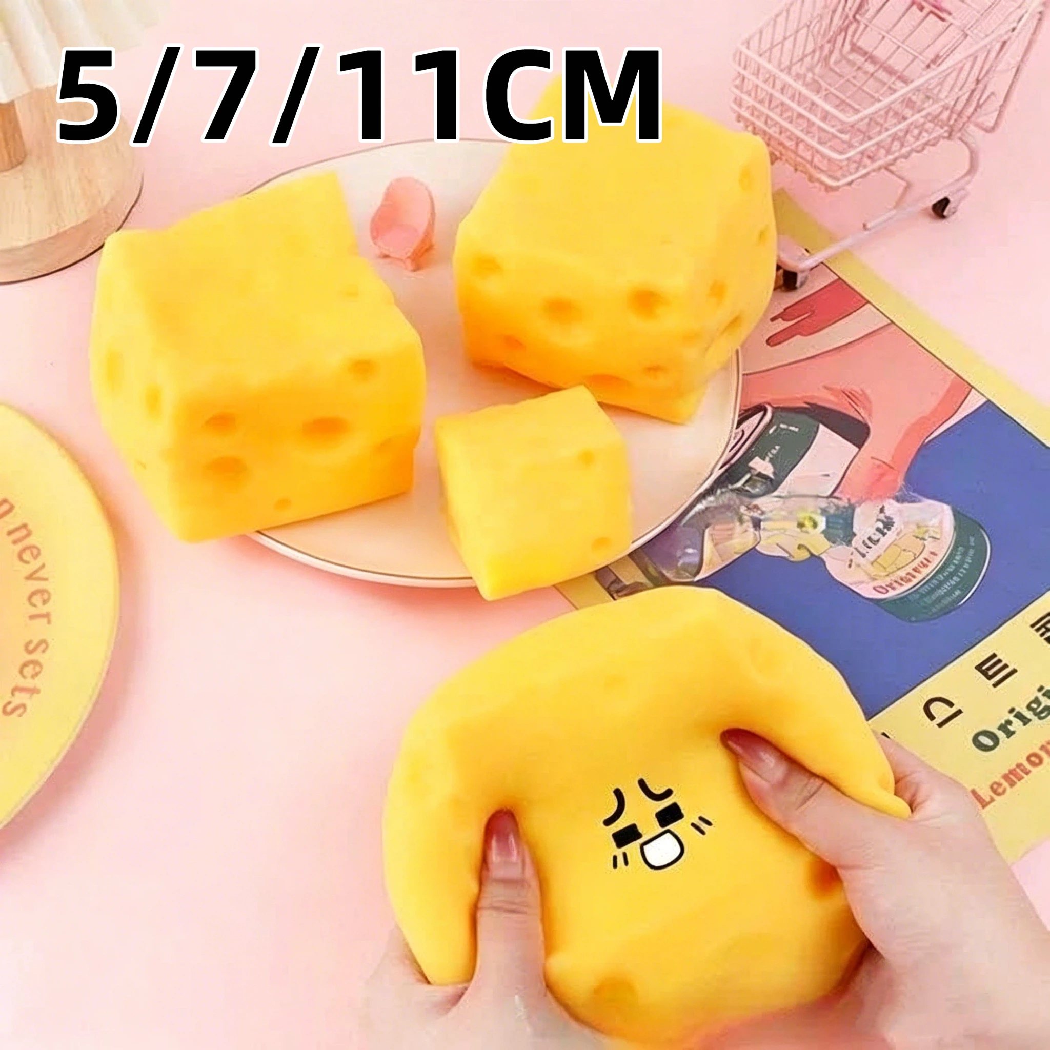 Cheese Squishy Fidget Toy 5\7\11cm Super Soft Slow Rebound Shapeable Stress Relief Venting Hand Toy Adults Relaxation Gift