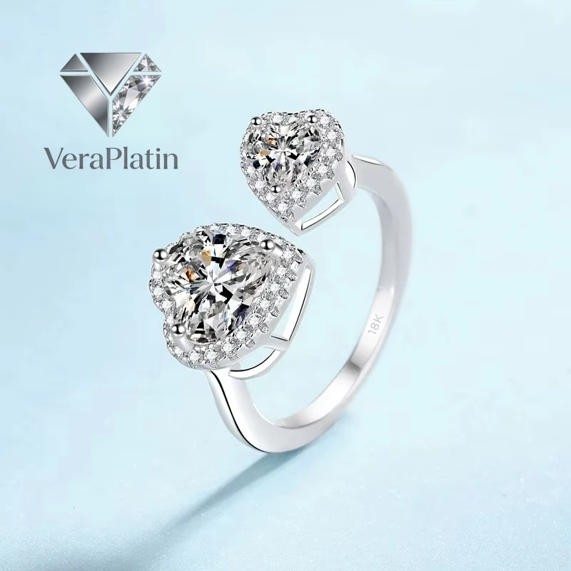 

VeraPlatin WOMEN Double Heart 18K White Gold Wedding Band VVS1 D Color 2.5CT Moissanite Diamond Valentine's Day Girl Birthday Gi