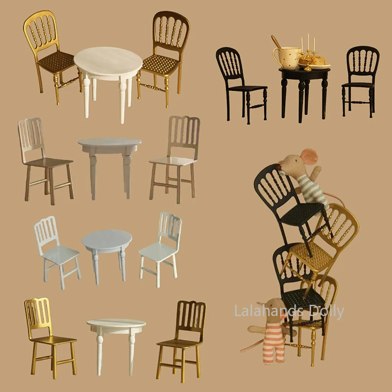 1:12 Dollhouse Miniature Items Metal Mini Simulation Table and Chair Set, Kids Pretend Play Toy Furniture Decoration Accessories