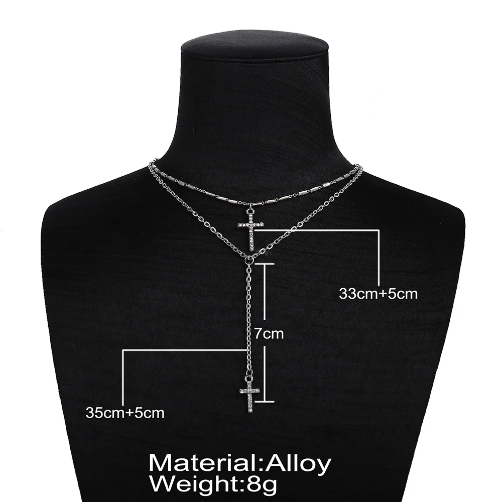 クリスタルクロスネックレス,ペンダント,自由奔放に生きる,二重レイヤーネックレス,縮れた,宗教的,魅力的な宝石,ファッション