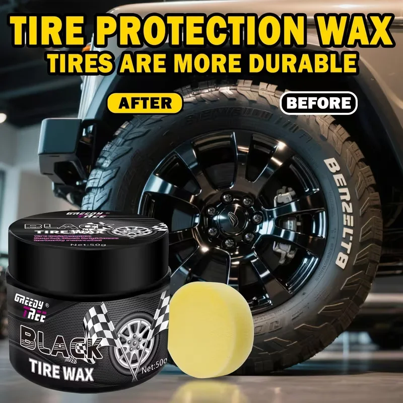 50g Car Tire Black Wax, Tire Shine Restorer for Auto Wheels, Instantly Restore Black Gloss, Anti-Aging Tire Protection