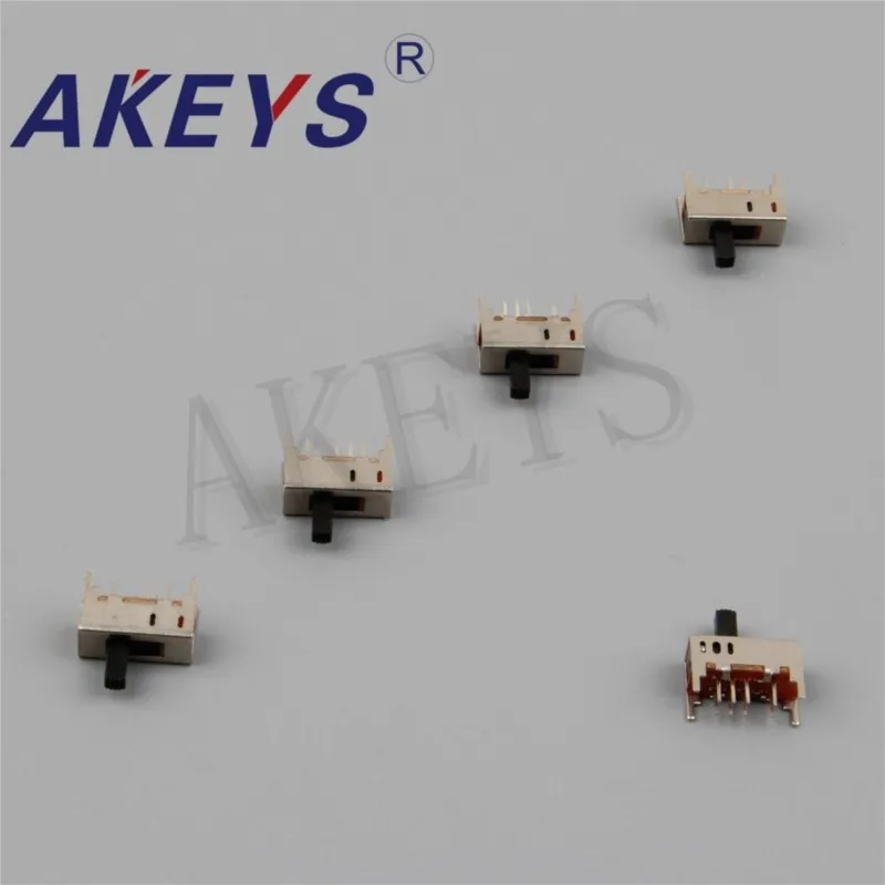 10PCS SS-23D03 2P3T Double pole three throw 3 position slide switch 8 solder lug pin verticle type with 4 fixed pin