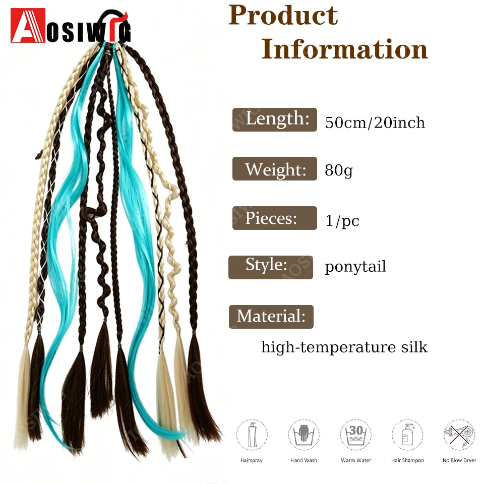 22 Inch Dreadlock Ponytail Hair Extensions Synthetic Boho Locs Braiding Hair Elastic Rubber Band Stretchable Ponytail Hairpiec