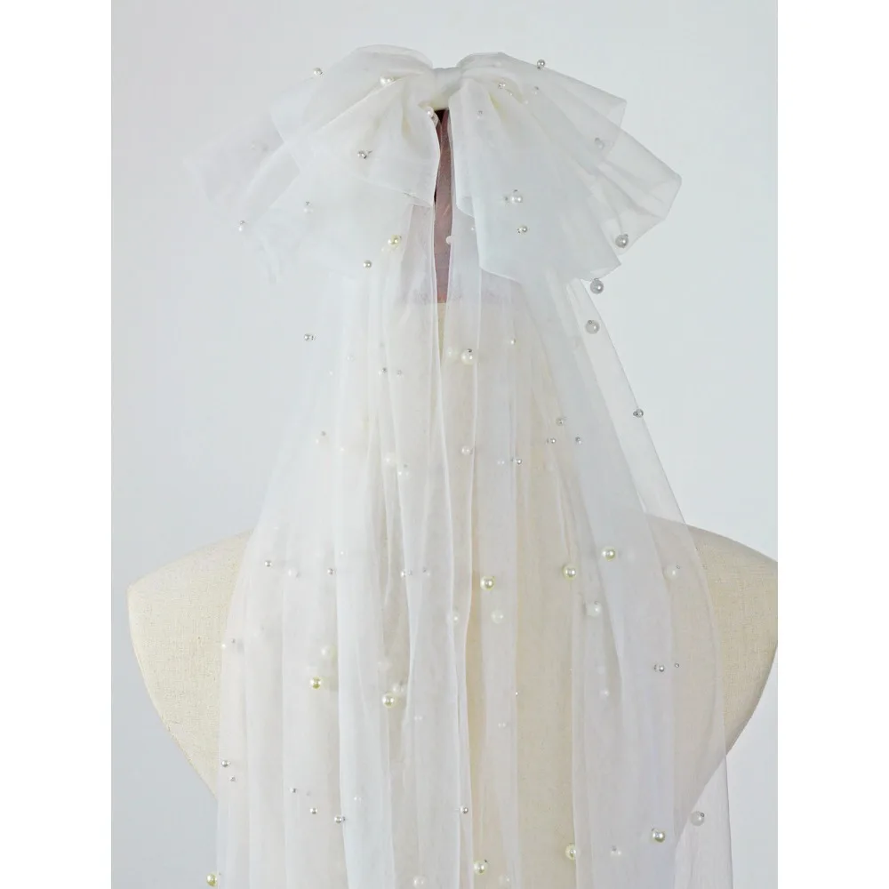 

Wedding Veil Simple Pearl Beaded Short Marriage Shoulder Bridal Veils Bride to Be Accessories