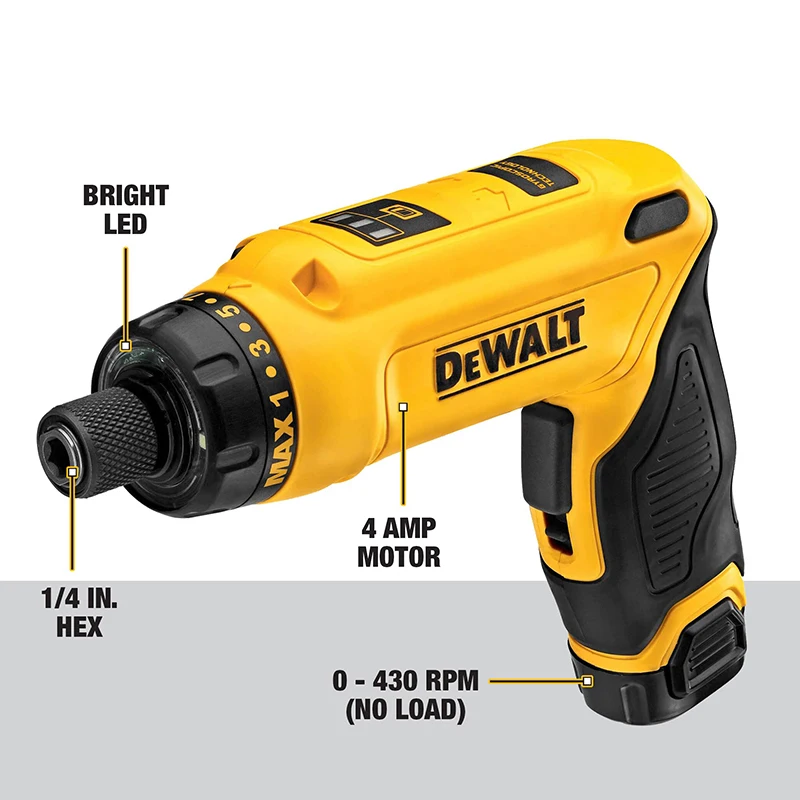 Imagem -03 - Dewalt-chave de Fenda Elétrica Dobrável Dcf680 Dcb080 Bateria de Lítio Giroscópico Doméstico Compacto Mini Conjuntos de Broca de Mão 7.2v