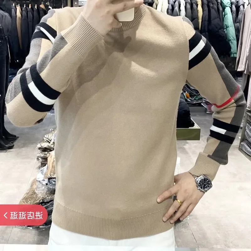 Autumn Winter Golf Wear Men 2024 New Authentic Golf Sweater Fashion Stripe Jacquard Weave Round Neck Knit Top Men's Golf Clothes