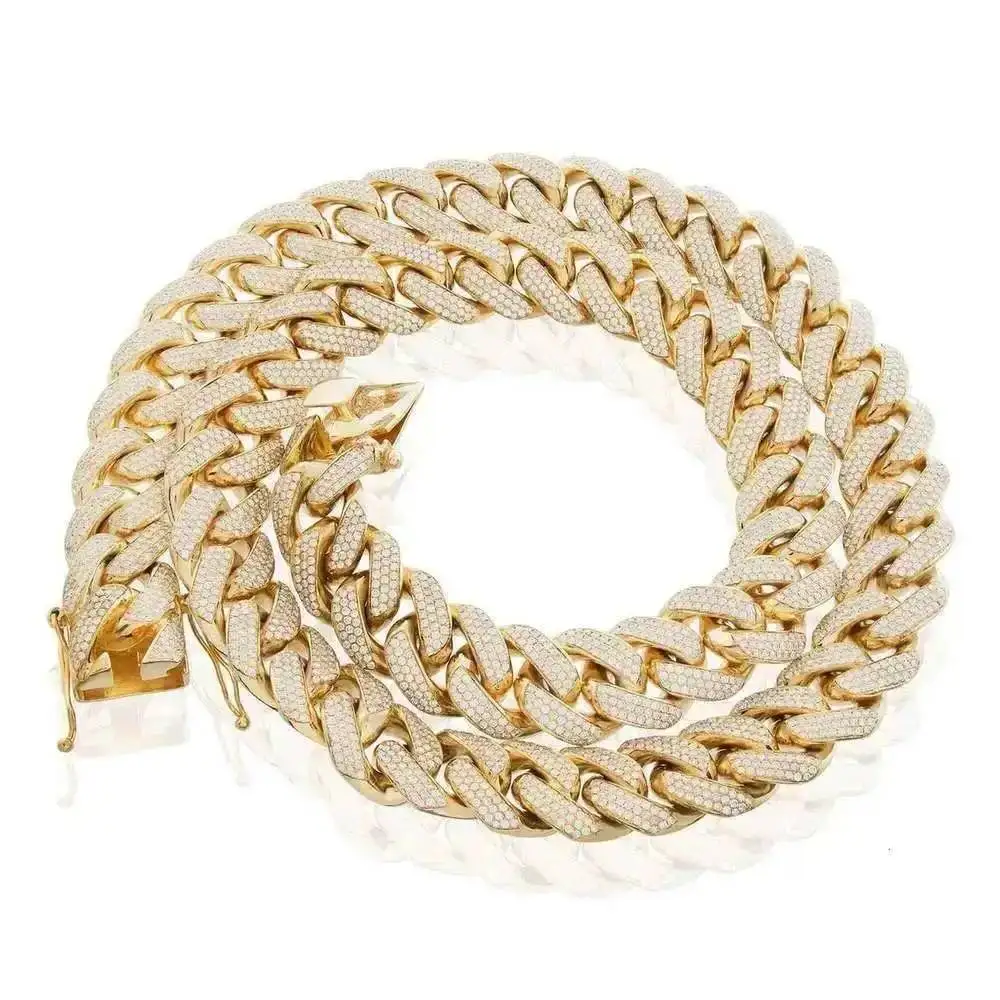 

Miami Style Hip Hop 925 Silver Cuban Chain Moissanite Diamond Link Chain Necklace