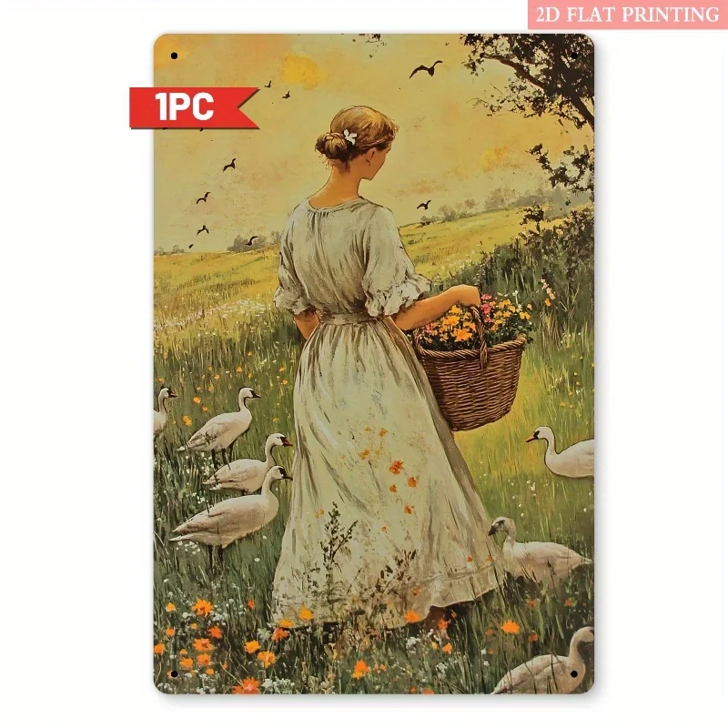 Vintage Metallschild „Farm Woman Floral“ aus Eisen, 20,3 x 30,5 cm, Retro-Wanddekoration, Blechschild für Küche und Schlafzimmer