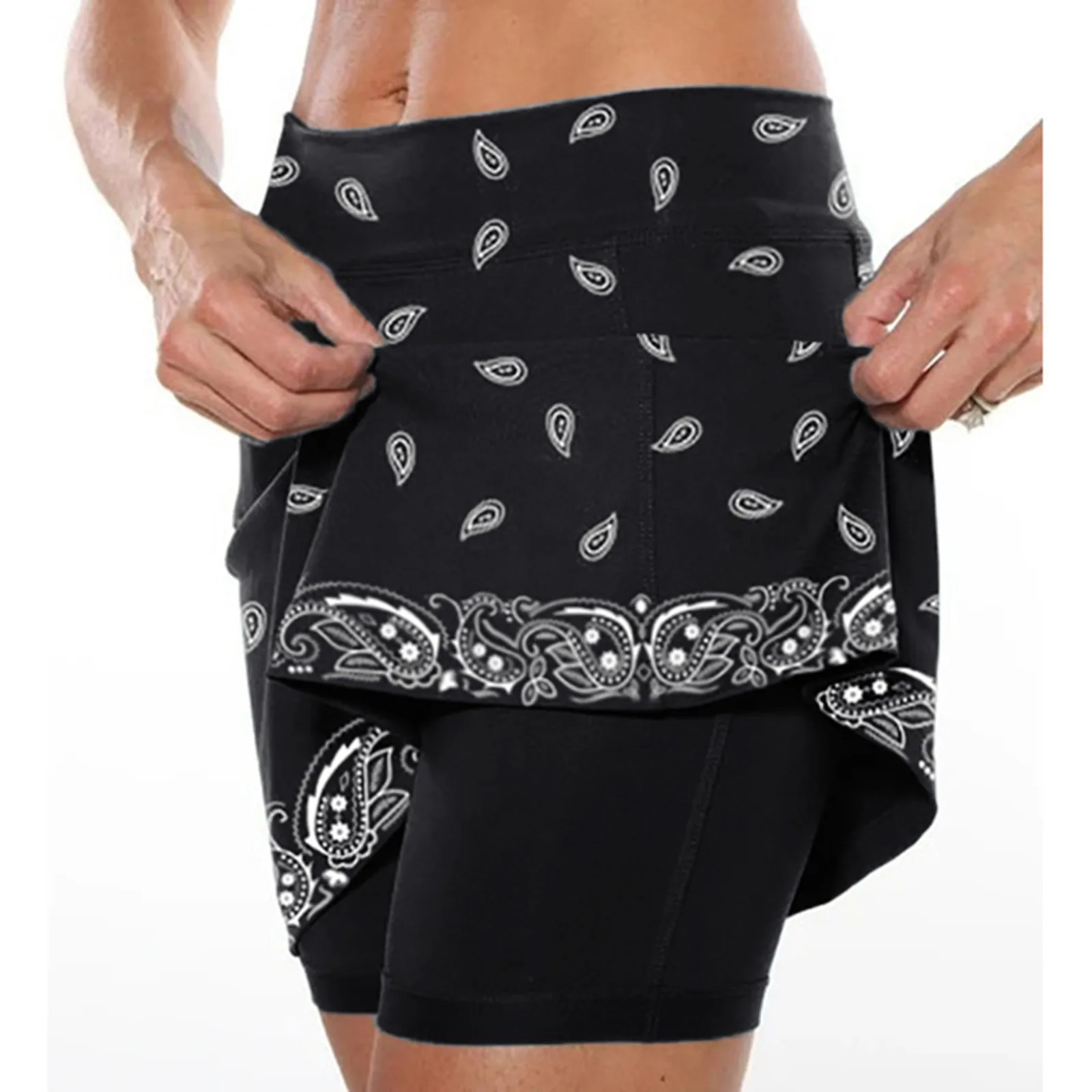 Saia de treino casual feminina com estampado, shorts ativos, tênis, ioga sport, vestidos diários, natação, verão, 2024