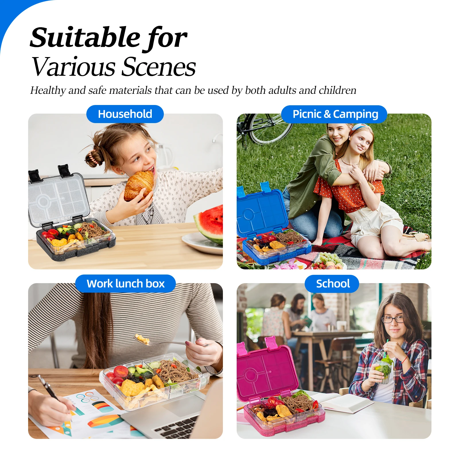 Tragbare versiegelte Lunchbox für Studenten, Bento-Box, Mikrowelle, erhältlich, Heizung, Schule, Büro, Personal, Obst, Lebensmittelbehälter, Gabeln, Löffel – Detail 5