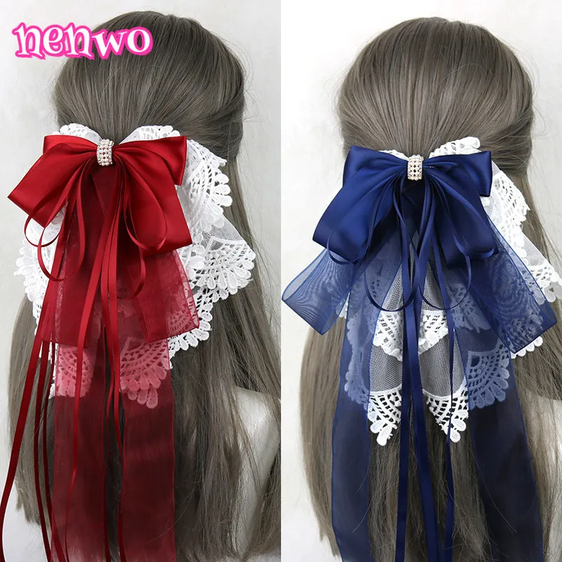 

Оригинальный дизайн, корейская версия, модная принцесса Лолита, стиль, вышитая кружевная отделка, большой бант, весенние заколки для волос, аксессуары