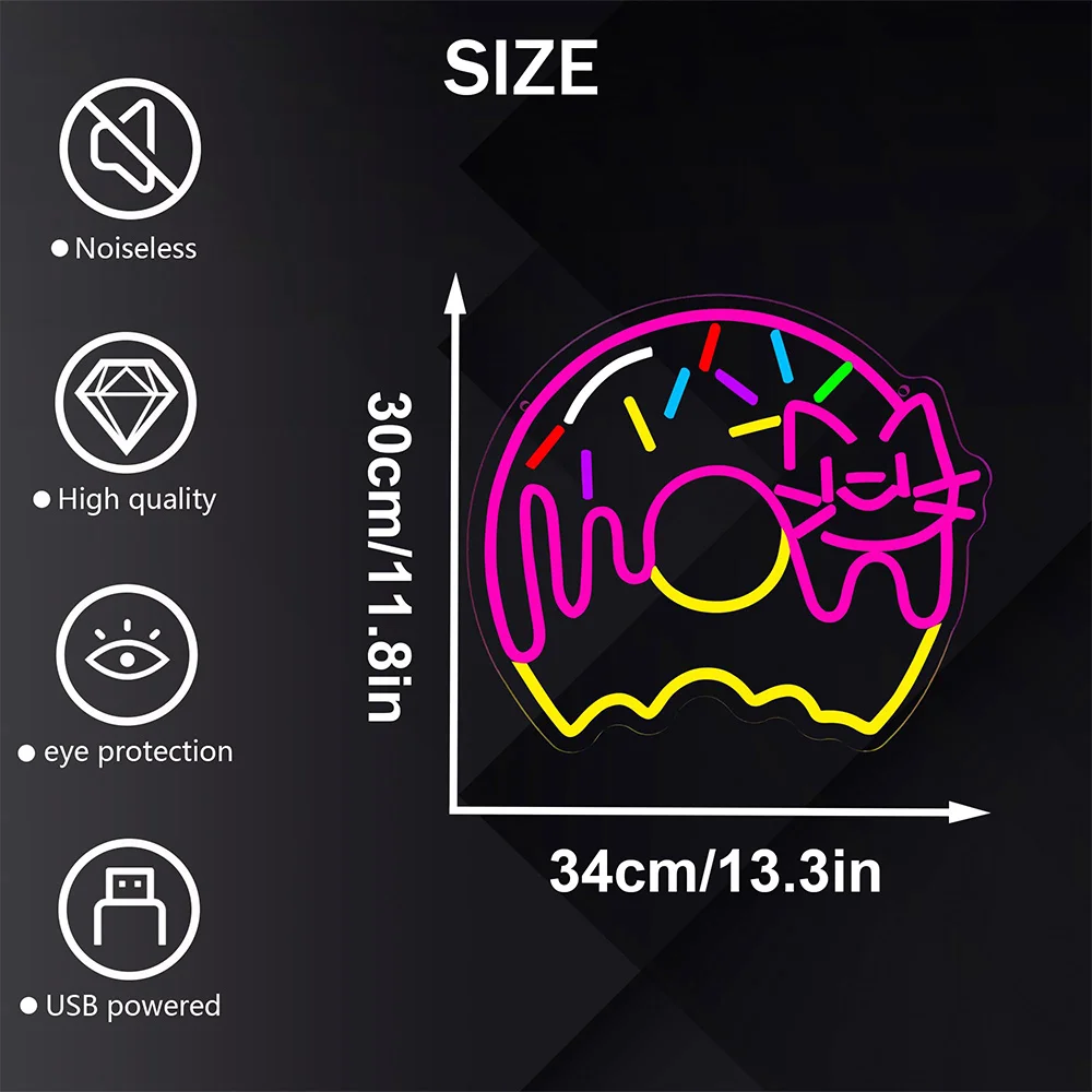 Donut Neon Sign Cute Donut Neon Sign for Wall Decor USB Powered Dimmable Food Animal Sign for Bed Room Living Room Restaurant