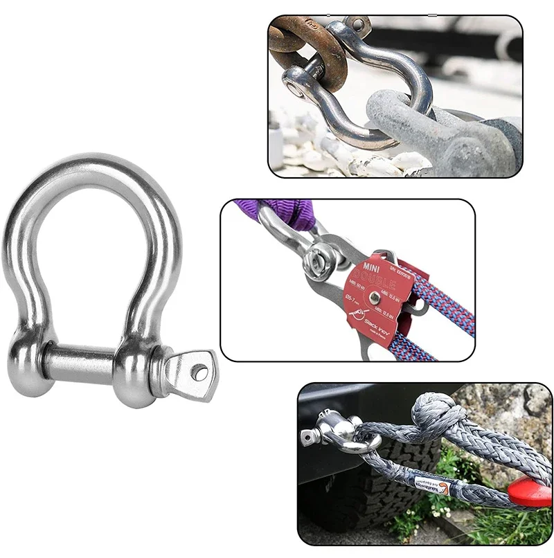 5Pcs Sailing Shackles D Shaped Bow Shackle 304 Stainless Steel Rustproof Screw Pin Anchor Bow Shackle Clevis European Style