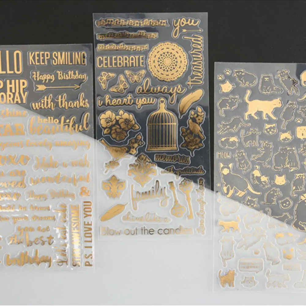 Letter Daily Decorative Hand Account Cat Stationery Sticker Bronzing Gold Sticker Golding Twinkle Stickers Album Stickers