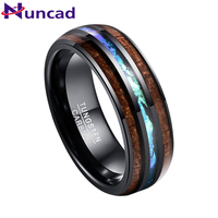 NUNCAD Tungsten Carbide Ring 8mm Electroplated Black Dome Polished Inlaid Artichoke + Imitation Opel Tungsten Steel Ring