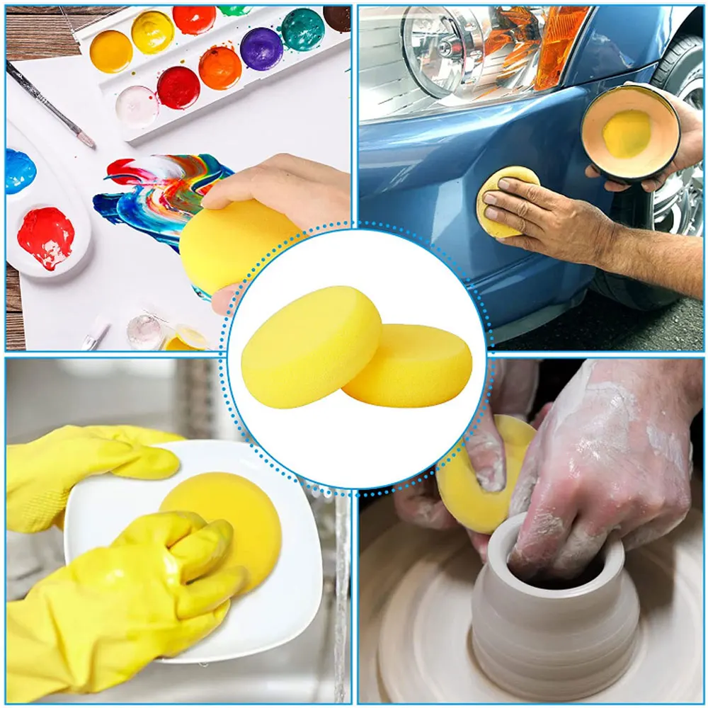 

12Pcs Yellow Round Cake Sponge Synthetic Round Cake Sponge Brush Household Cleaning Merchandises Magic Sponges Scouring Pads