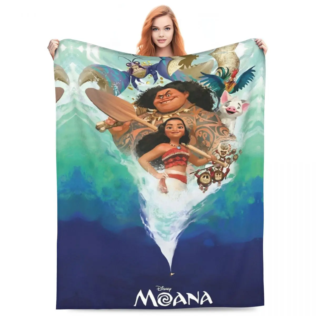 Anime Moana Maui Throw Baby Cartoon Super Warm Blankets Picnic Plush Throw Blanket Novelty Couch Chair Flannel Bedspread