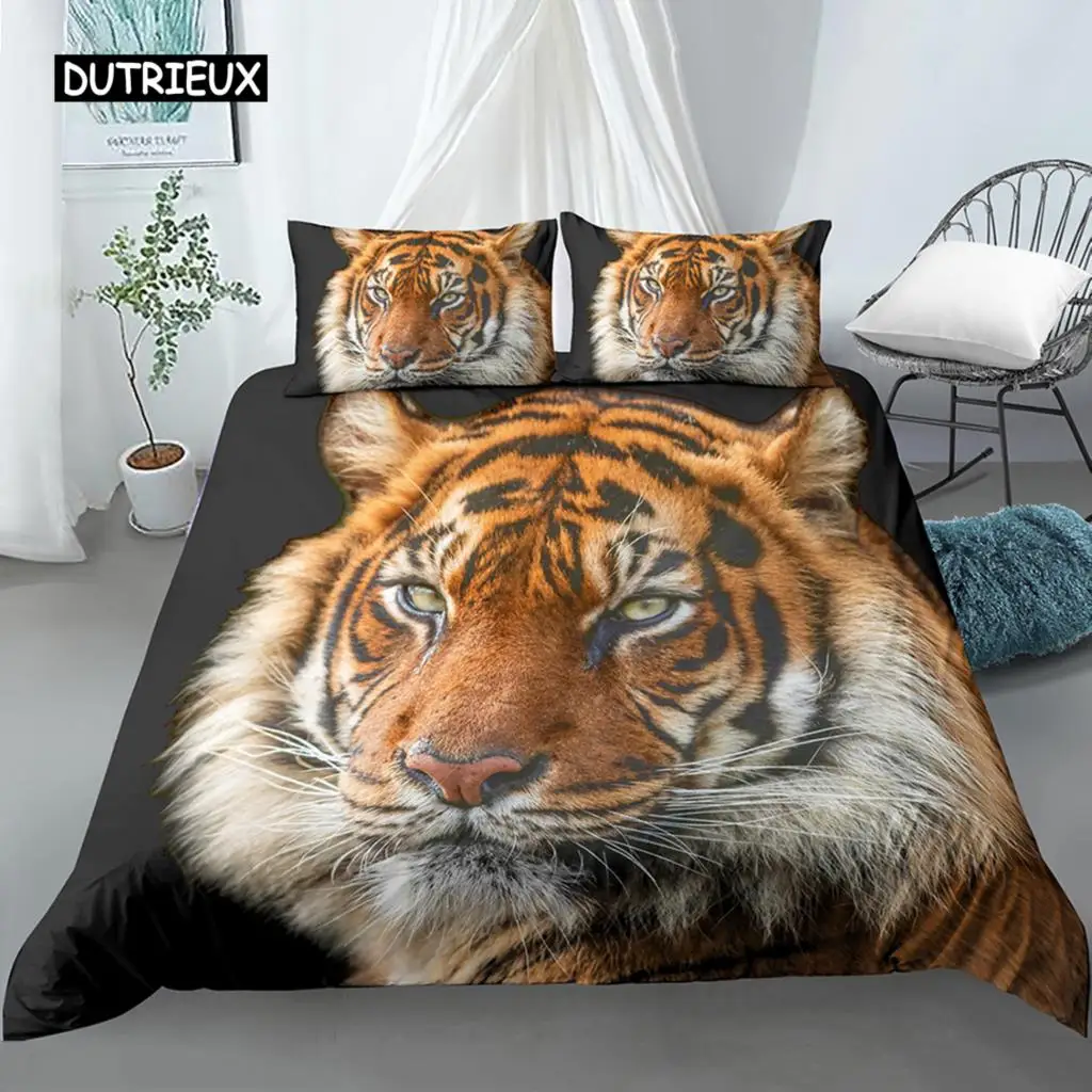 

Duvet Cover Tiger Animal Polyester Bed Nordic Lion Tiger Leopard Duvet Cover Wild Animal Theme Bedding Set Room Decoration Adult