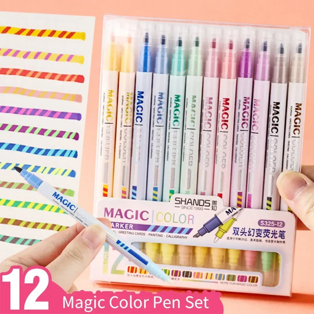 Double-ended Magic Color Changing Highlighter Pen Set Markers for Student Diary Scrapbook Painting Reading Journal Stationery