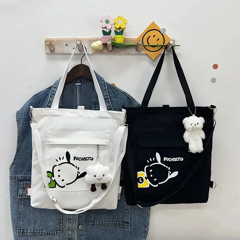 Bolsa de Lona con Estampado de Dibujos Animados de Sanrio Kawaii para Mujer, Bolsa Cruzada Pochacco, Versátil, para Estudiantes Universitarios, Bolsa de Hombro, Regalo