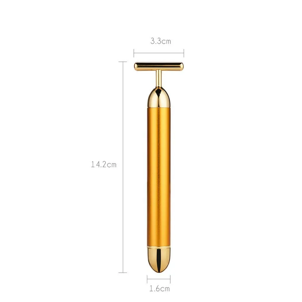 24k Golden Facial Roller Massager T Shape Vibrating Face Lifting Energy Beauty Bar Body Skin Massage Device Face Care Tools