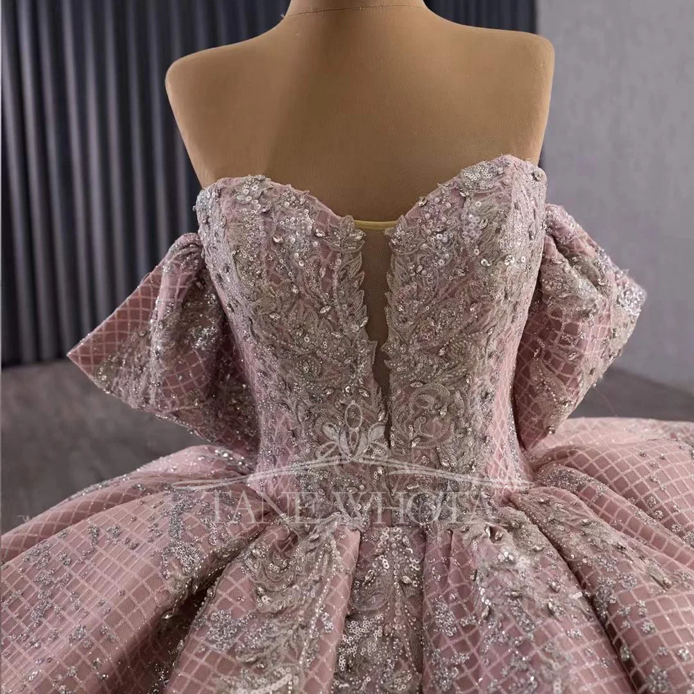 

Sequined Crystal Beading Pink Quinceanera Dress Sweetheart Off-Shoulder Lace-Up Back Customized Prom Gown
