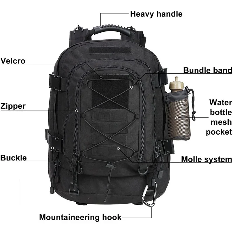 60L Military Tactical Backpack  Molle Assault Rucksack Outdoor Travel Hiking Rucksacks Camping Hunting mochila hombre