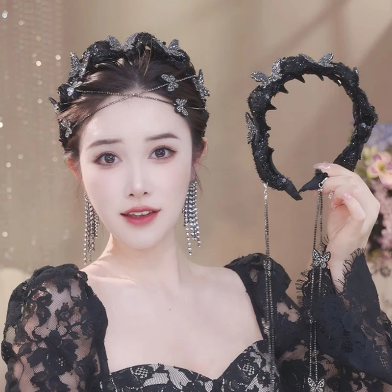 レトロカジュアルラインストーン太陽の花蝶フリンジヘッドバンド女性女の子帽子アクセサリーギフト