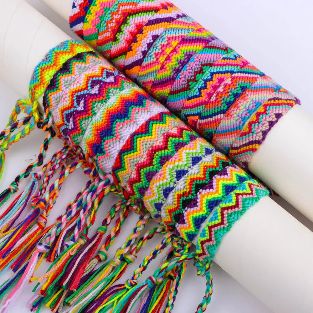 50Pcs/Lots Multicolor Vintage Bohemian Braided Rope Adjust Bracelets Cuff Wristbands Ethnic Anklet Bracelets For Men Women