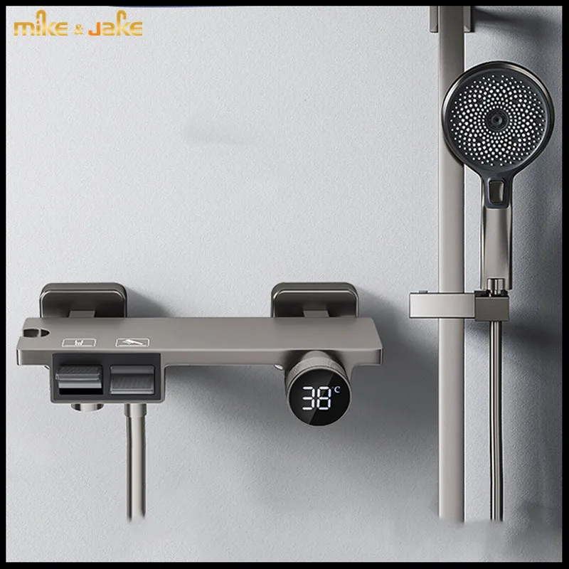 

Gunmetal luxury bathroom wall shower kit Gun grey display tap wall concealed shower set embedded gunmetal shower