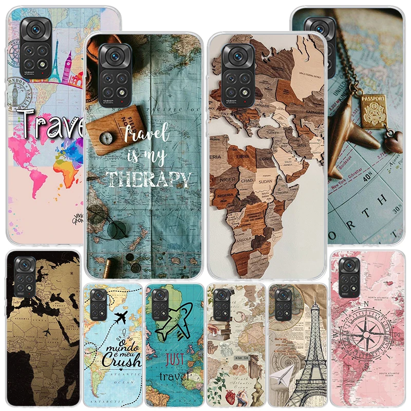 World Map Travel Plans Phnoe Case for Xiaomi Redmi Note 12 11S 11E 11 10S 10 Pro Plus 9 9S 11T 9T 8 8T 7 Global Unique Cover Coq