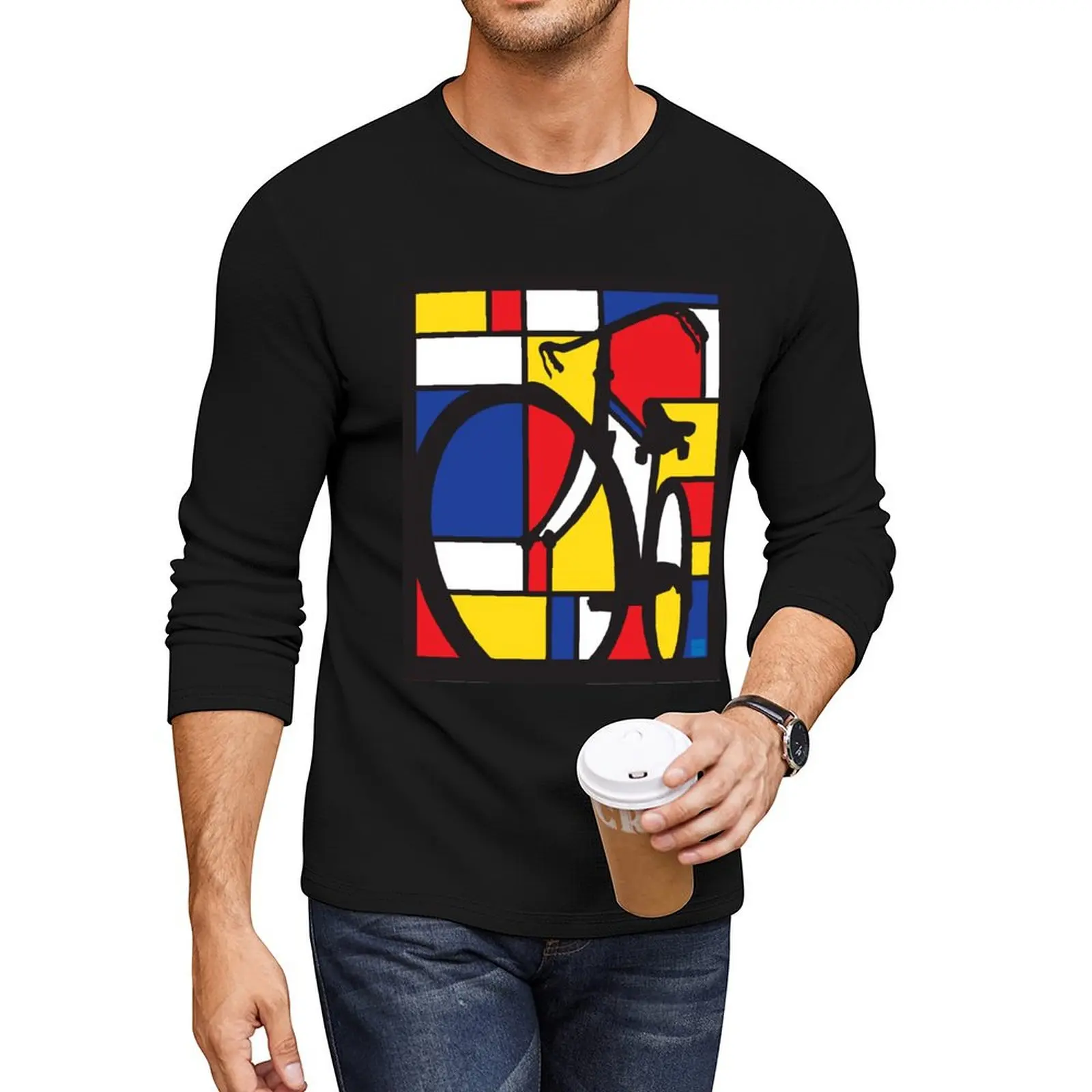 Mondrian Bicycle art Long T-Shirt plain t-shirt quick drying shirt t shirt man mens champion t shirts