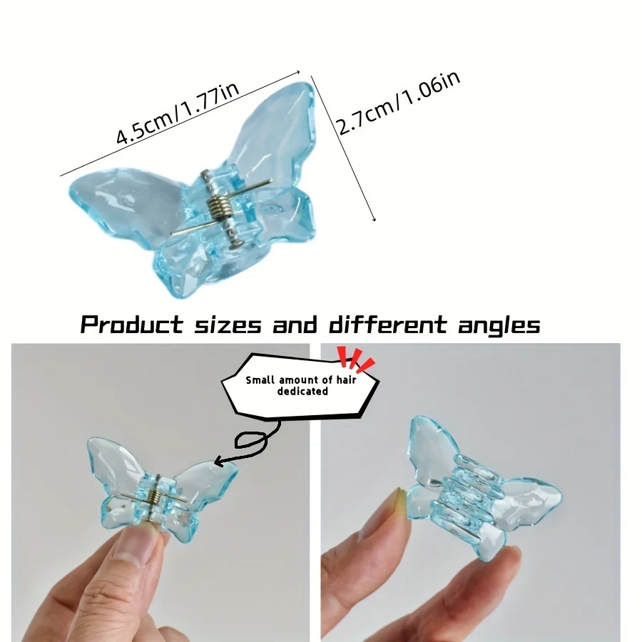 6pcs/set Multicolor Transparent butterfly Trumpet Hair Claw Hair Embellishment Small Hair Thin Hair Special Holiday Gift view 6