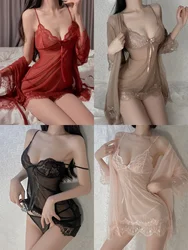 Women Sexy Sleepdress Lace Transparent Low Chest Naughty Sleepwear Sweetheart Underwear Temptation Spaghetti Strap Lingerie Plus