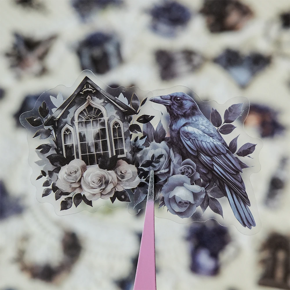 

10/30/50pcs Transparent Gothic Black Rose Aesthetic Stickers Retro Decals for Stationery Notebook Phone Car Cool Cartoon Sticker