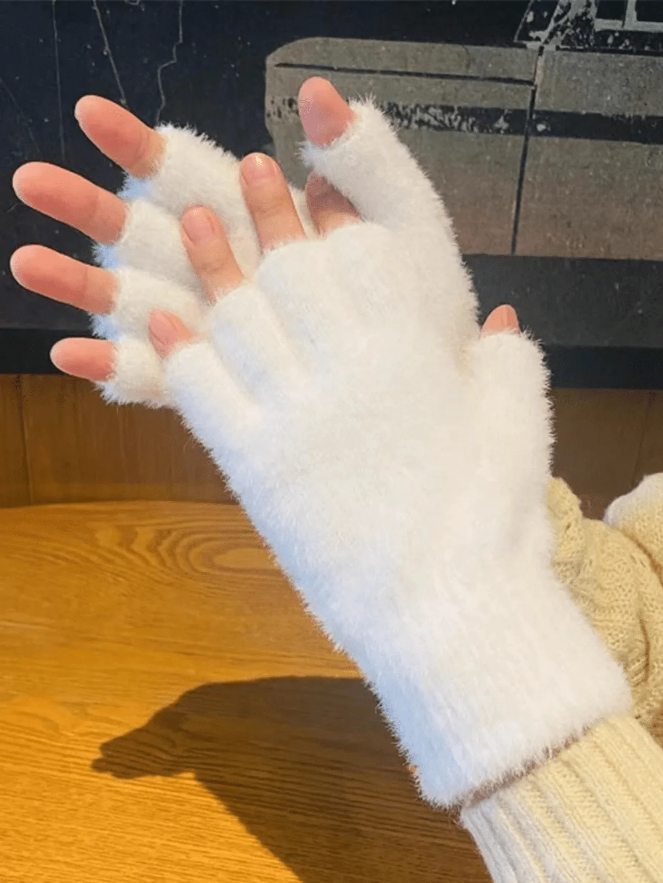 زوجان من القفازات النسائية للجنسين ذات الألوان الصلبة المبطنة بالصوف بدون أصابع - تصميم حراري نصف إصبع لركوب الدراجات والأنشطة الخارجية، #3