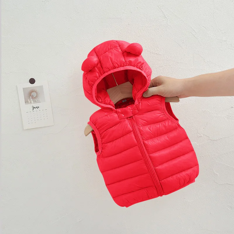 New Baby Boys Girls Warm Down Vest Autumn Winter Cotton Waistcoat With Ears Kids Outerwear Children Clothing Hooded Jacket Vests