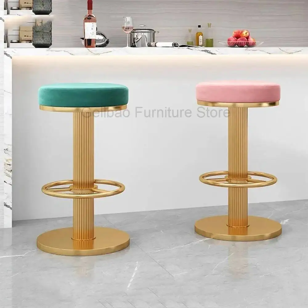 

Minimalist Aesthetic Bar Chairs Gold Legs Luxury Restaurant Makeup Bar Stools Kitchen Balcony Counter Cadeira Salon Furniture