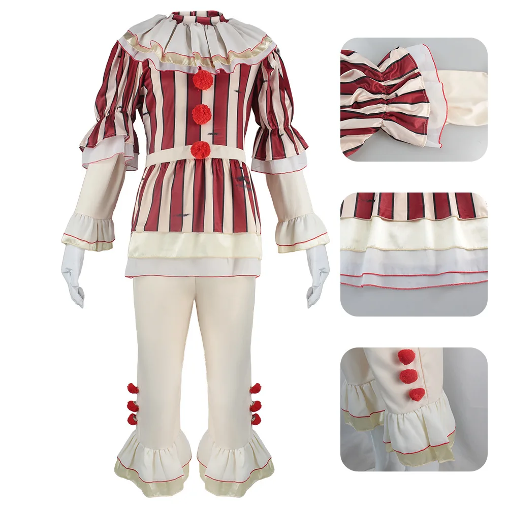 

Movie Joker Pennywise Cosplay Costume Stephen Horror Terror Evil Clown Outfit Joker Dress Christmas Party for Adult Halloween