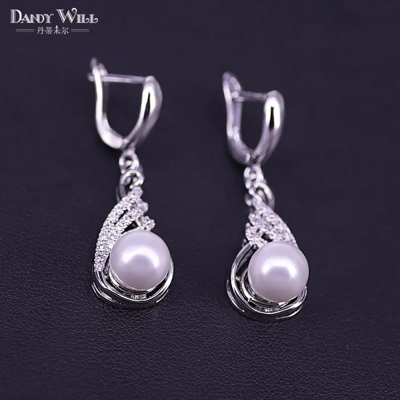 white pearl white zircon silver 925 costume jewelry for women drop earrings necklace ring set big sale