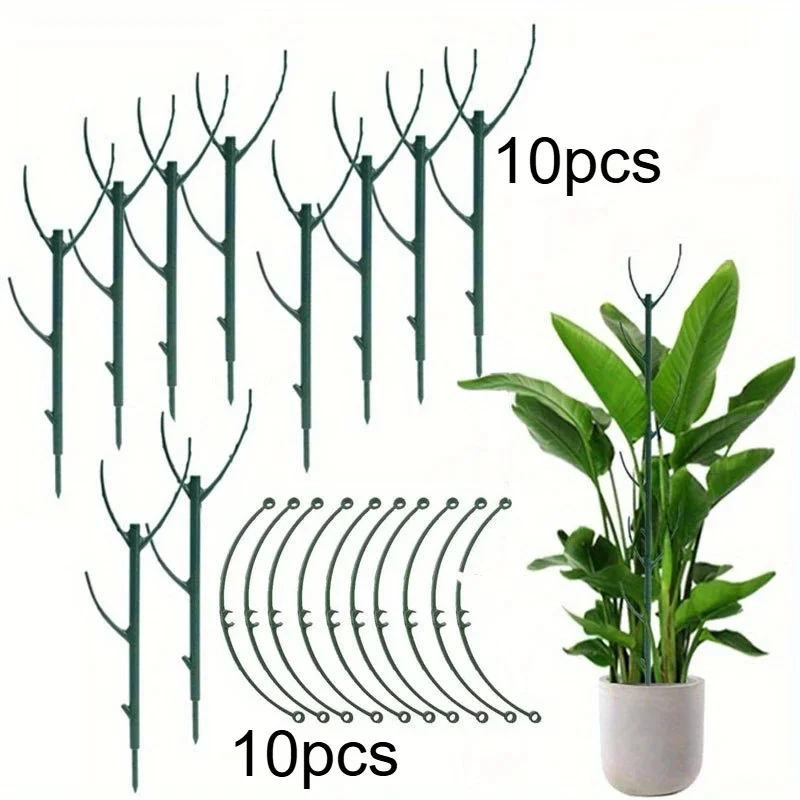 1Set(10 Straight Poles+10 Curved Poles) Stackable Plastic Plant Support Stakes Climbing Vine Fixing Rod Bonsai Flower Support Ho