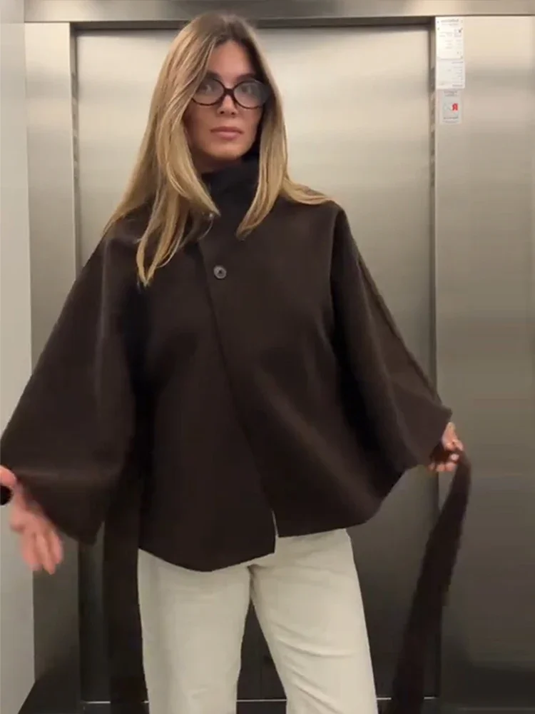 Abrigos elegantes de lana para mujer, chaquetas con botones y cordones de manga larga con soporte liso, prendas de vestir exteriores para otoño e invierno, Tops para mujer 2025