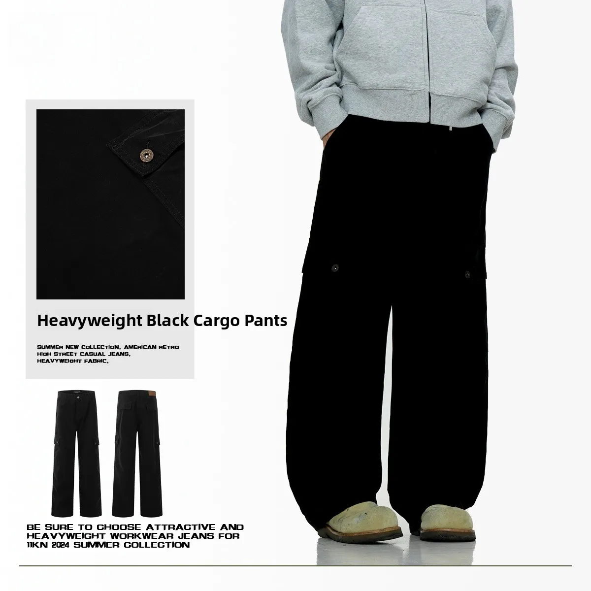 

American Retro Straight Leg Bla Work Trousers ex Multi-ket 3D Cutting Slimming Loose Casual Cotton Faion Ci Sl...