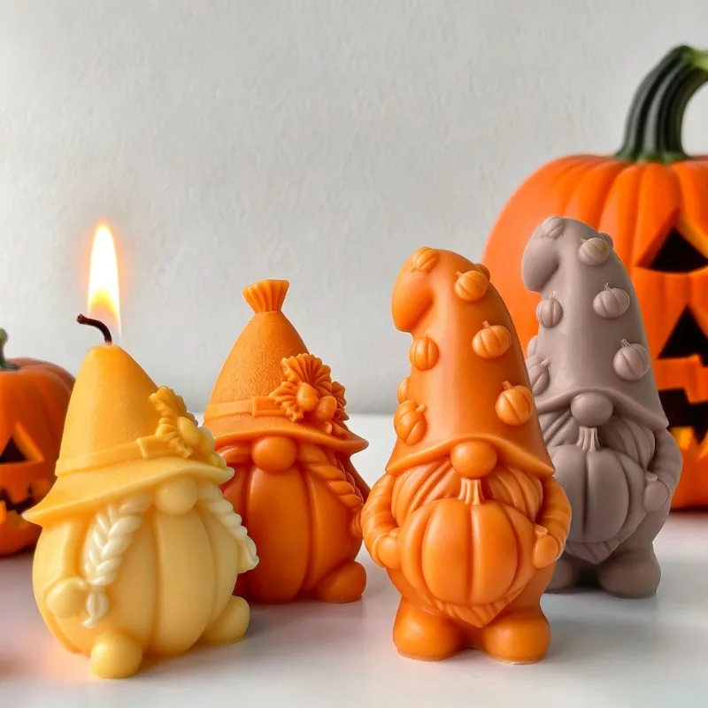 DIY Pumpkin Form Dwarf Silicone Mold Aroma Candle Plaster Resin Ornaments Gnome Mould Halloween Candle Making Supplies