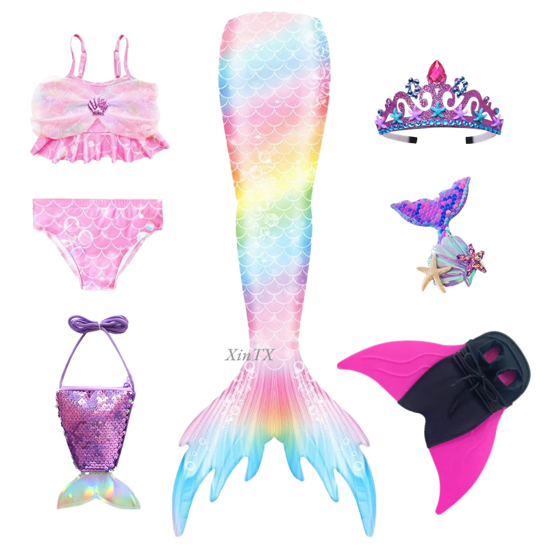Zeemeerminstaarten Elasticiteit Badmode Kroondecoratie voor kinderen Meisjes Swimmable Tail Cosplay Zeemeerminkostuums