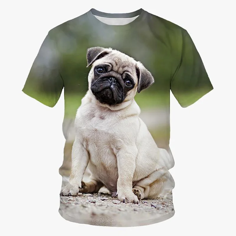 Funny Dog Pug T Shirts Animal 3D Print Men Woman Cool Short Sleeve T-Shirt Streetwear Oversized Harajuku Kids Tops Tees Clothing